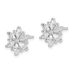 Sterling Silver Rhodium-plated Polished CZ Snowflake Post Earrings