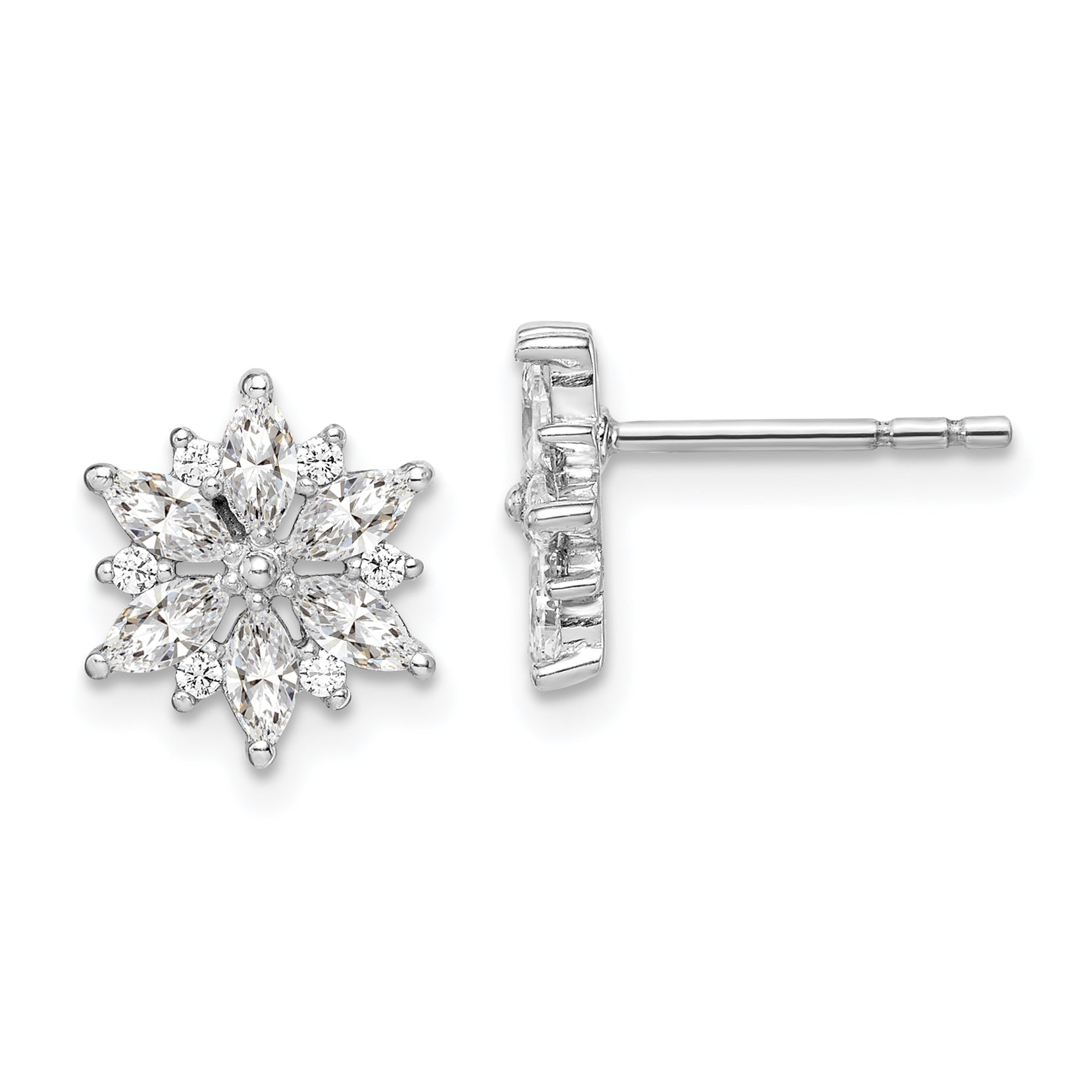 Sterling Silver Rhodium-plated Polished CZ Snowflake Post Earrings