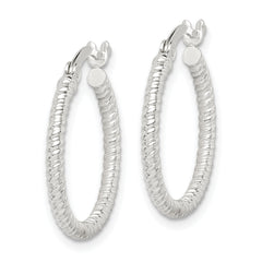 Sterling Silver Twisted 2x20mm Round Hoop Earrings