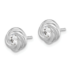 Sterling Silver Rhodium Plated CZ Knot Post Earrings