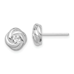 Sterling Silver Rhodium Plated CZ Knot Post Earrings