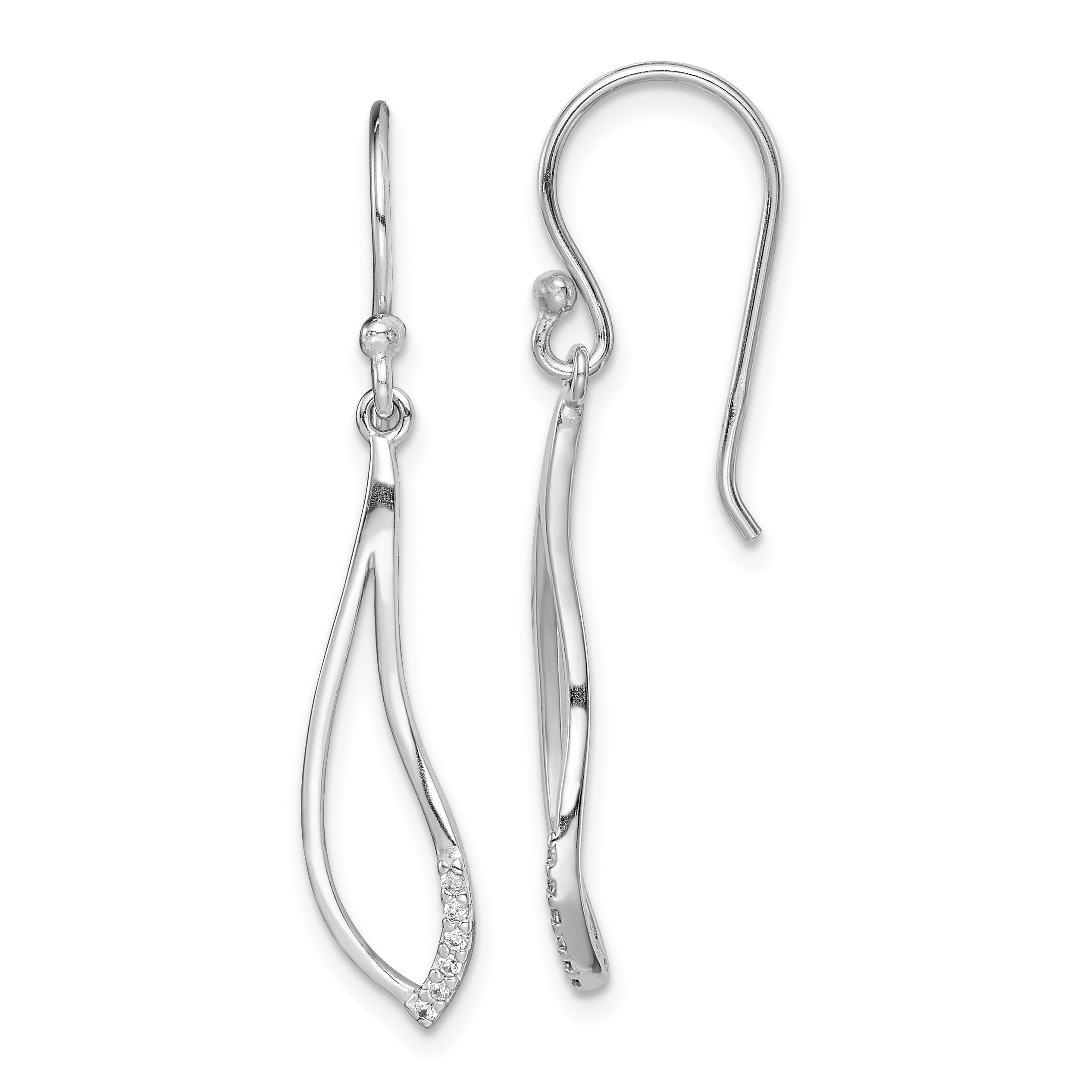 Sterling Silver Rhodium-plated Polished CZ Dangle Earrings