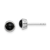 Sterling Silver Rhodium-plated Polished Onyx Round Bezel Stud Earrings