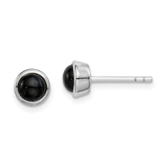 Sterling Silver Rhodium-plated Polished Onyx Round Bezel Stud Earrings