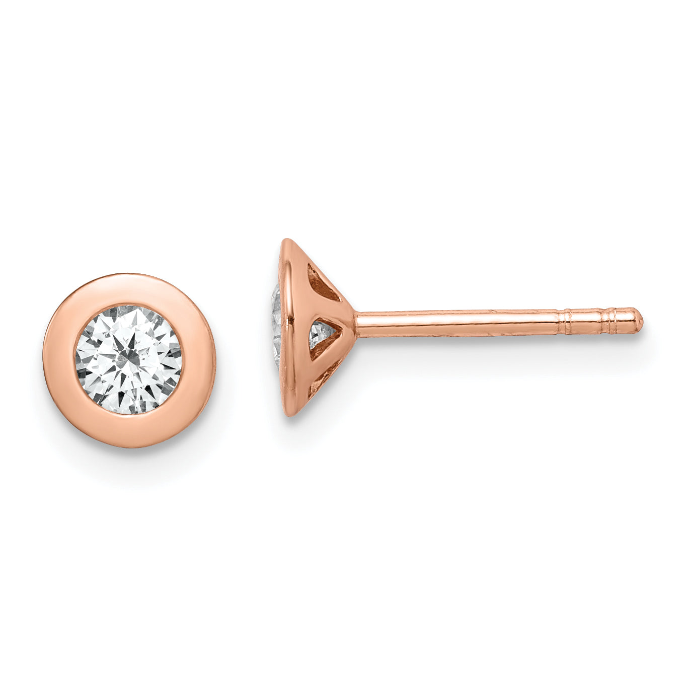 Sterling Silver Rose-tone Brushed CZ Post Earrings