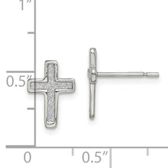 Sterling Silver Polished Glitter Infused Latin Cross Post Earrings