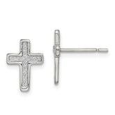 Sterling Silver Polished Glitter Infused Latin Cross Post Earrings