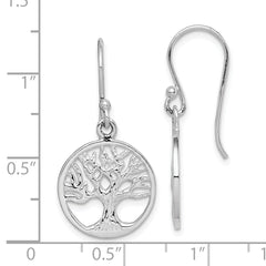 Sterling Silver Rhodium Plated Tree Dangle Earrings