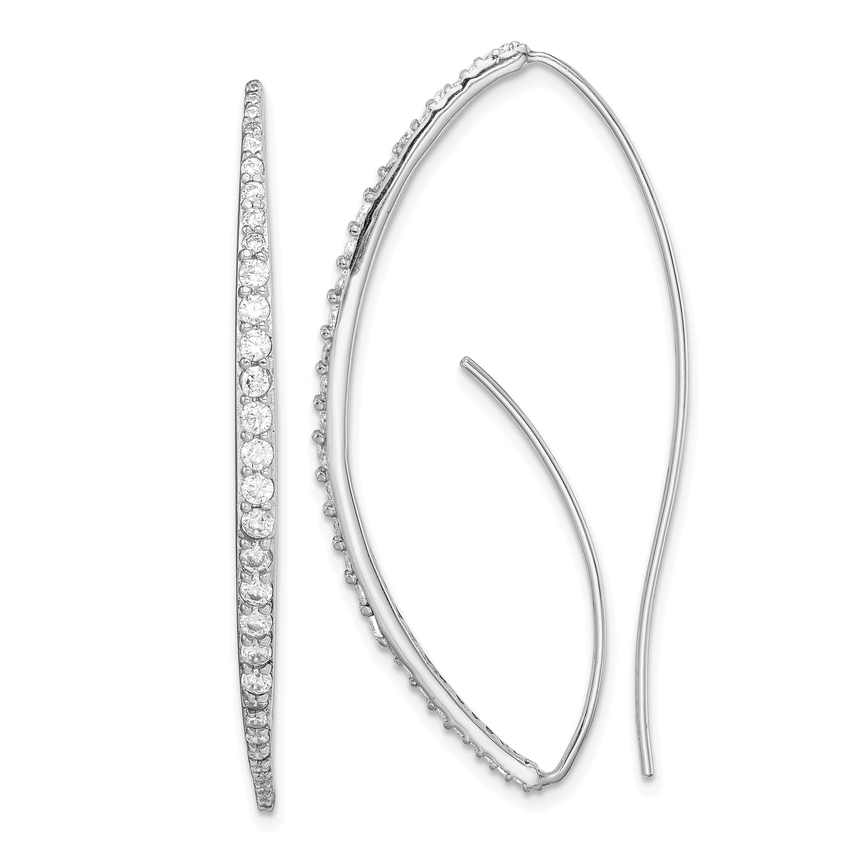 Sterling Silver Rhodium-plated CZ Threader Earrings