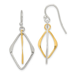 Sterling Silver & Gold Tone Polished Diamond Shaped Dangle Earrings