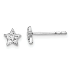 Sterling Silver Rhodium Plated CZ Star Post Earrings