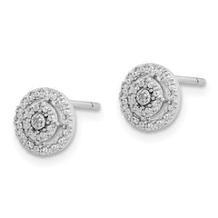 Sterling Silver RH-plated Polished & Textured Diamond Circle Post Earrings