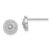 Sterling Silver RH-plated Polished & Textured Diamond Circle Post Earrings