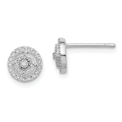Sterling Silver RH-plated Polished & Textured Diamond Circle Post Earrings