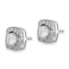 Sterling Silver RH-plated 5mm Round CZ Post w/ Square Jackets Earrings