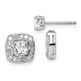 Sterling Silver RH-plated 5mm Round CZ Post w/ Square Jackets Earrings
