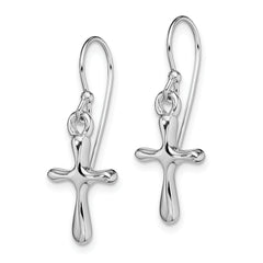 Sterling Silver Rhodium-plated Polished Cross Dangle Earrings