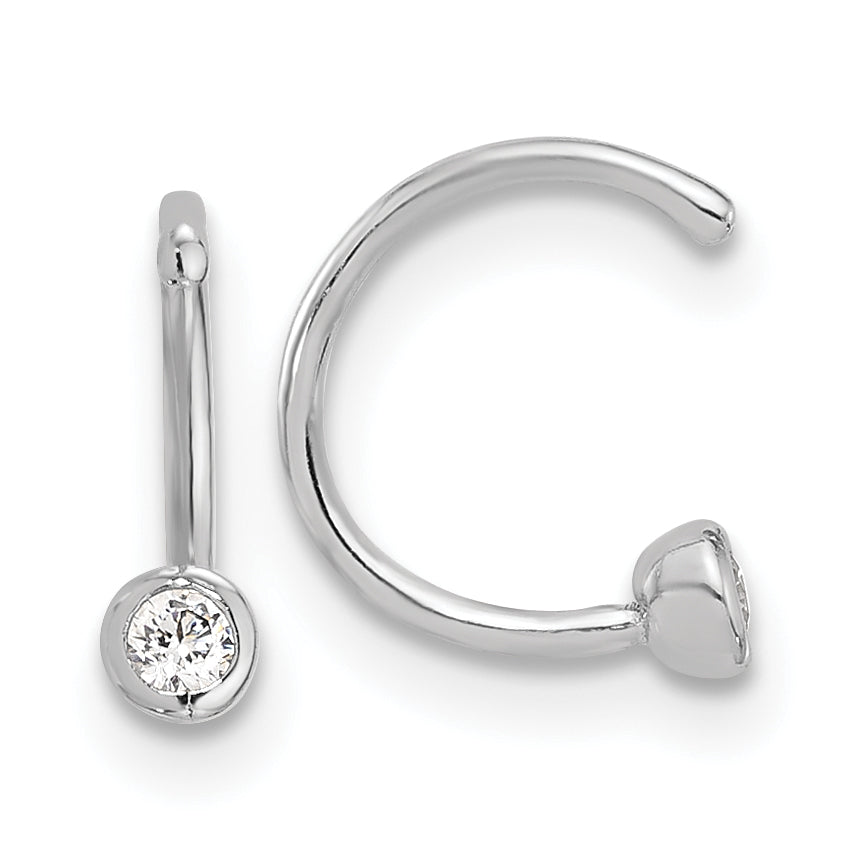 Sterling Silver Rhodium-plated Polished CZ Bezel Pair of Cuff Earrings