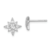 Sterling Silver Rhodium-plated Polished & Beaded CZ Star Post Earrings