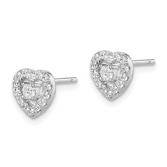 Sterling Silver Rhodium-plated CZ Heart Post Earrings