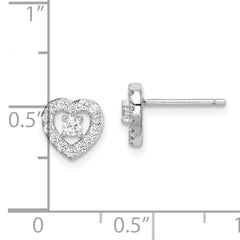 Sterling Silver Rhodium-plated CZ Heart Post Earrings
