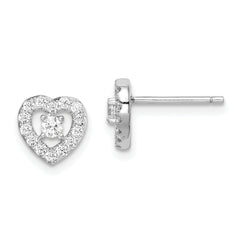 Sterling Silver Rhodium-plated CZ Heart Post Earrings