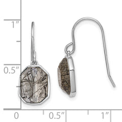 Sterling Silver RH-plated Polished Tourmalinated Quartz Dangle Earrings