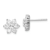 Sterling Silver Rhodium Plated CZ Post Flower Earrings