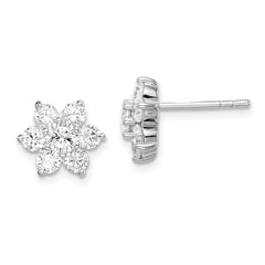 Sterling Silver Rhodium Plated CZ Post Flower Earrings