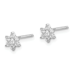 Sterling Silver Rhodium-plated CZ Flower Post Earrings