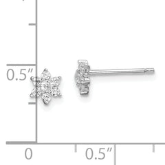 Sterling Silver Rhodium-plated CZ Flower Post Earrings