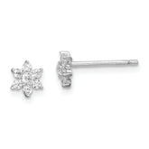 Sterling Silver Rhodium-plated CZ Flower Post Earrings