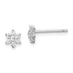 Sterling Silver Rhodium-plated CZ Flower Post Earrings