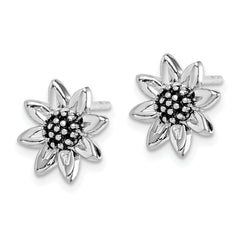 Sterling Silver Rhodium-plated Sunflower Post Earring