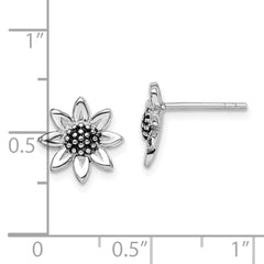 Sterling Silver Rhodium-plated Sunflower Post Earring
