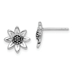 Sterling Silver Rhodium-plated Sunflower Post Earring