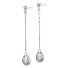 Sterling Silver Rhodium-plated 7-8mm Grey Teardrop Freshwater Cultured Pearl Post Dangle Earrings