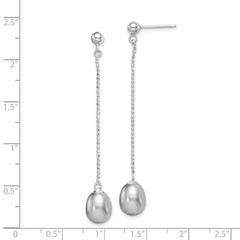 Sterling Silver Rhodium-plated 7-8mm Grey Teardrop Freshwater Cultured Pearl Post Dangle Earrings