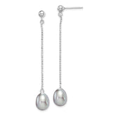 Sterling Silver Rhodium-plated 7-8mm Grey Teardrop Freshwater Cultured Pearl Post Dangle Earrings
