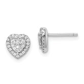 Sterling Silver Rhodium-plated Pave CZ Heart Post Earrings