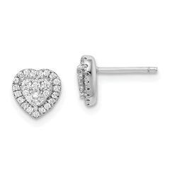 Sterling Silver Rhodium-plated Pave CZ Heart Post Earrings