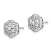 Sterling Silver Rhodium-plated Polished CZ Flower Post Earrings