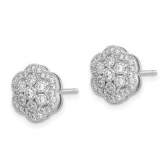 Sterling Silver Rhodium-plated Polished CZ Flower Post Earrings