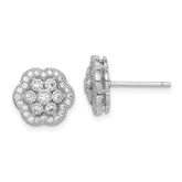 Sterling Silver Rhodium-plated Polished CZ Flower Post Earrings