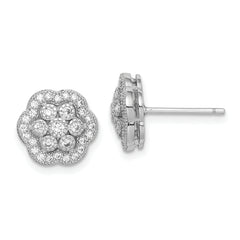 Sterling Silver Rhodium-plated Polished CZ Flower Post Earrings