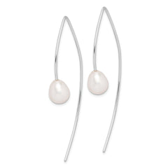 Sterling Silver Rhodium-plated 8-9mm White Teardrop Freshwater Cultured Pearl Threader Earrings