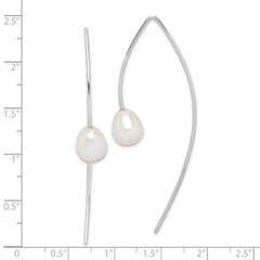 Sterling Silver Rhodium-plated 8-9mm White Teardrop Freshwater Cultured Pearl Threader Earrings
