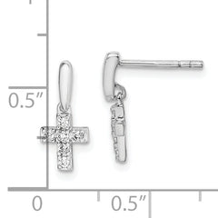 Sterling Silver Rhodium-plated Polished CZ Cross Post Dangle Earrings