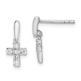 Sterling Silver Rhodium-plated Polished CZ Cross Post Dangle Earrings