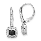 Sterling Silver Rhodium-plated Black & White CZ Halo Leverback Earrings